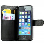 Wholesale iPhone 5 5S Crystal Flip Leather Wallet Case with Stand Strap (RibbonTie Black)